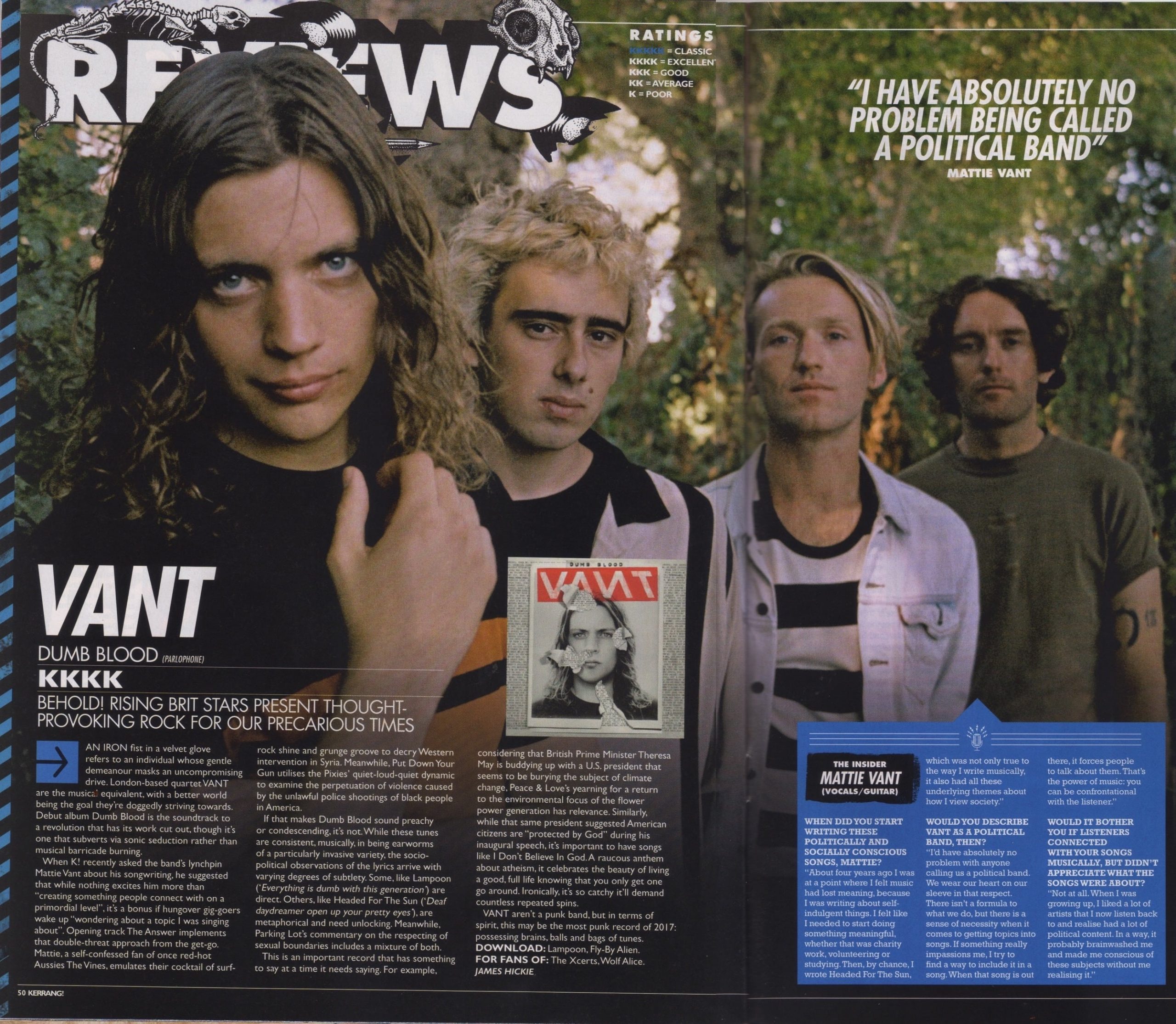 Greenie Vant drummer in Kerrang magazine